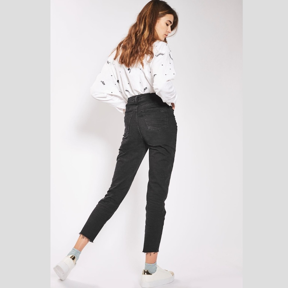 Topshop Raw Hem Washed Black High Waisted Jeans - Picture 2 of 4